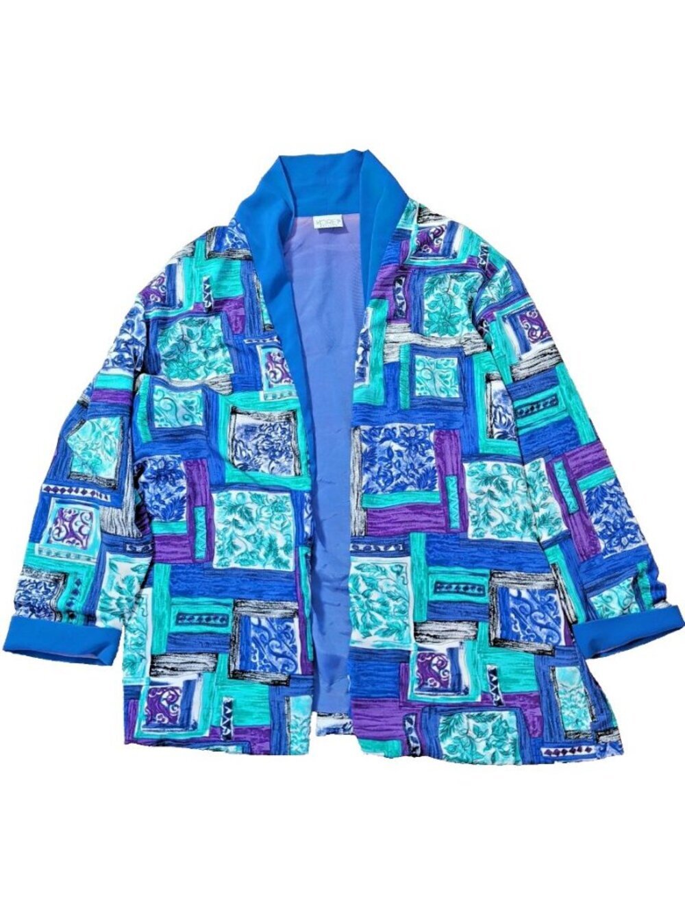 Koret Petites Over Shirt Womens Blue Turquose Abstract Geometric SIZE 16 VINTAGE
